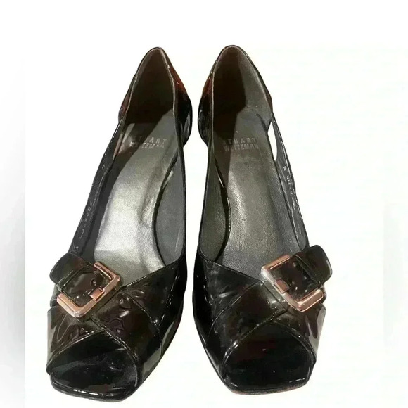 STUART WEITZMAN Black Patent Leather Slides - Picture 2 of 10